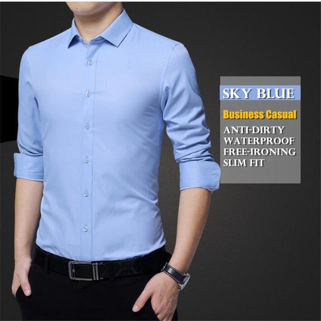 Men Waterproof Anti-Dirty Free-ironing Business Shirts Hydrophobic Stainproof Antifouling Quick Dry Top Long Sleeve Shirt M-5XL