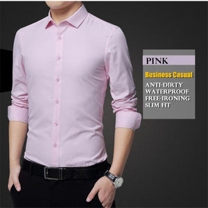 Men Waterproof Anti-Dirty Free-ironing Business Shirts Hydrophobic Stainproof Antifouling Quick Dry Top Long Sleeve Shirt M-5XL