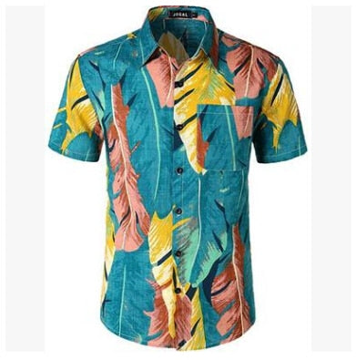 Laamei Men Hawaiian Short Sleeve Shirt 2019 New Summer Floral Printed Beach Sea Shirt Male Fashion Turn Down Shirts