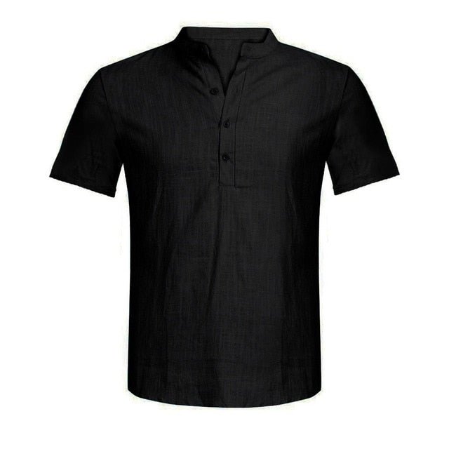 Men shirt Summer Casual Blouse Cotton Linen shirt Loose Tops Short Sleeve Tee Shirt