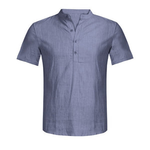 Men shirt Summer Casual Blouse Cotton Linen shirt Loose Tops Short Sleeve Tee Shirt