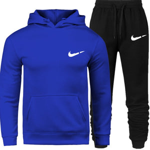 2019 Men Tracksuit Set Winter Fleece Hood Print  Jacket+Pants Sweatshirts Male 2 Piece Set Hoodies Sporting Suit Coat