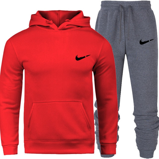 2019 Men Tracksuit Set Winter Fleece Hood Print  Jacket+Pants Sweatshirts Male 2 Piece Set Hoodies Sporting Suit Coat