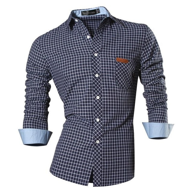 Jeansian Men's Casual Dress Shirts Fashion Desinger Stylish Long Sleeve Slim Fit 8615 Navy2