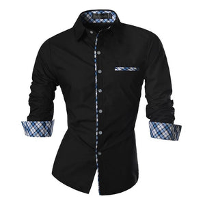 Jeansian Men's Casual Dress Shirts Fashion Desinger Stylish Long Sleeve Slim Fit 8615 Navy2