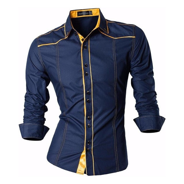 Jeansian Men's Casual Dress Shirts Fashion Desinger Stylish Long Sleeve Slim Fit 8615 Navy2