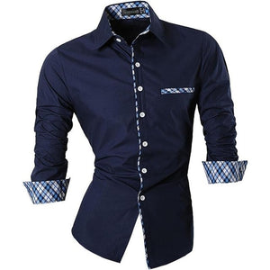 Jeansian Men's Casual Dress Shirts Fashion Desinger Stylish Long Sleeve Slim Fit 8615 Navy2