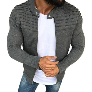 Casual Men's jacket Raglan Zipper Hoodies Jacket Autumn Spring Male Slim Pleated Sweatshirts Long Sleeve Outerwear Tops