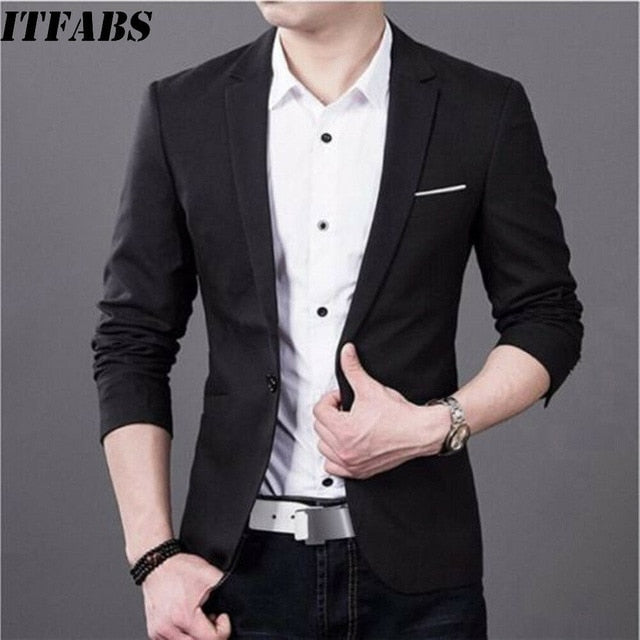 Mens Korean slim fit fashion cotton blazer Suit Jacket black blue plus size M to 3XL Male blazers Mens coat Wedding