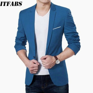 Mens Korean slim fit fashion cotton blazer Suit Jacket black blue plus size M to 3XL Male blazers Mens coat Wedding