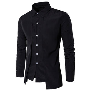 Puimentiua 2019 New Brand Men Business Shirt Autumn Fashion Solid Two Pieces Dress Shirts Causal Long Sleeve Camisa Shirts