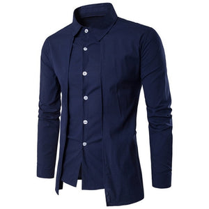 Puimentiua 2019 New Brand Men Business Shirt Autumn Fashion Solid Two Pieces Dress Shirts Causal Long Sleeve Camisa Shirts