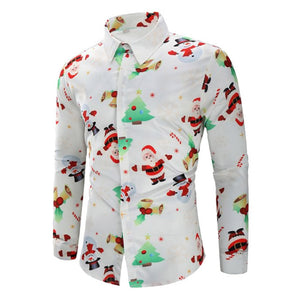 camisa masculina Men Casual Snowflakes Santa Candy Printed Christmas Shirt Top Blouse