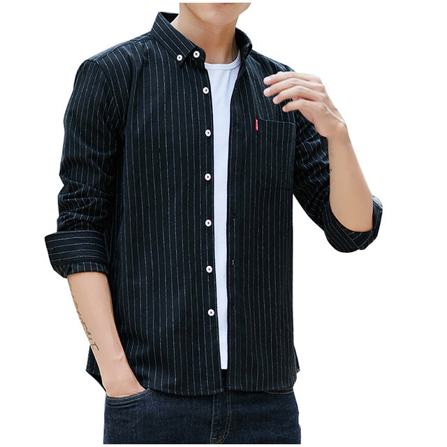 Loose Black Stripes Black Long Sleeve Shirt Men's Fashionable Shirt Casual Lapel For Men's Clothing Tops Blouse 2019