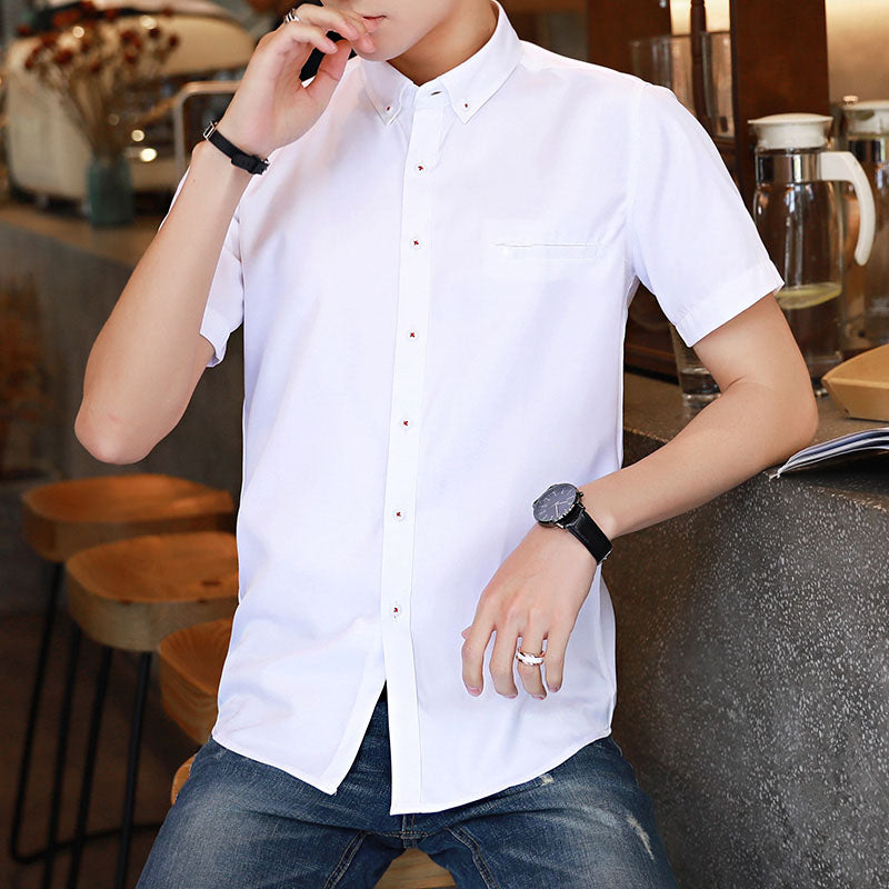 Summer Wild Shirt Men's Short-sleeved Korean Men's Half-sleeved Shirt Men's Casual Slim Men's Clothing Solid Color Casual Men