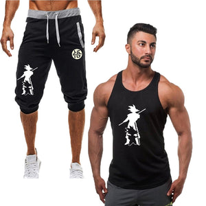 2019New fashion  Fitness vest +Shorts Sets Men  Summer Casual  Men Tracksuits Brand Clothing tank Tops Set Cotton shorts  Male