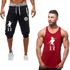 2019New fashion  Fitness vest +Shorts Sets Men  Summer Casual  Men Tracksuits Brand Clothing tank Tops Set Cotton shorts  Male