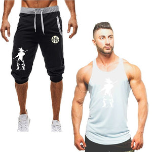 2019New fashion  Fitness vest +Shorts Sets Men  Summer Casual  Men Tracksuits Brand Clothing tank Tops Set Cotton shorts  Male