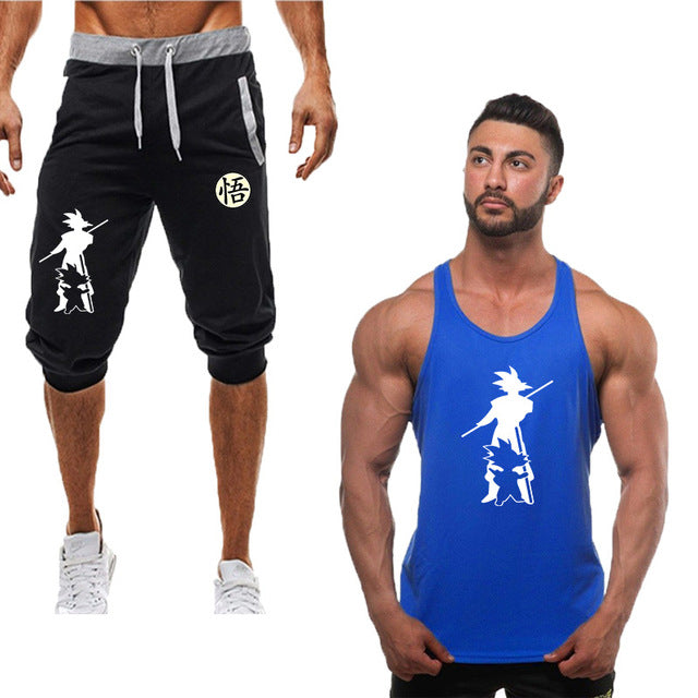 2019New fashion  Fitness vest +Shorts Sets Men  Summer Casual  Men Tracksuits Brand Clothing tank Tops Set Cotton shorts  Male