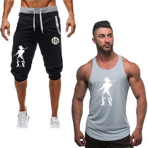 2019New fashion  Fitness vest +Shorts Sets Men  Summer Casual  Men Tracksuits Brand Clothing tank Tops Set Cotton shorts  Male