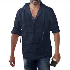 2019 Men's Cotton Linen Summer Shirt Top Hooded Baggy Button Short Sleeve Solid Shirt Beach Blouses Chemise Homme Plus Size