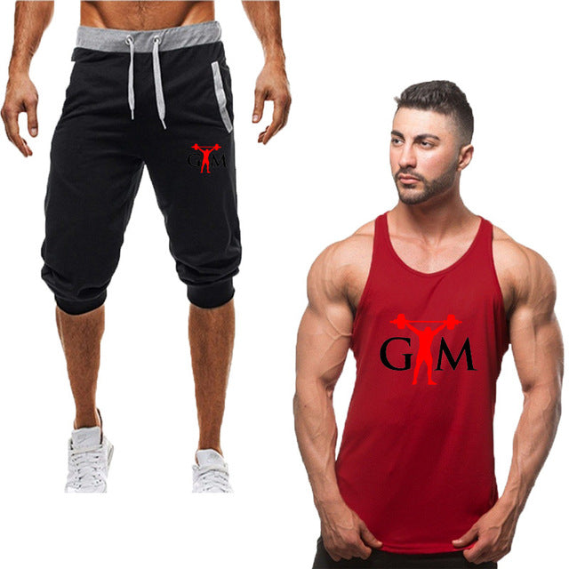 2019  new Cotton vest+Cotton Shorts Sets Men Printed Summer  Casual vest men Tracksuits Brand Clothing Tops Fitness vest Male