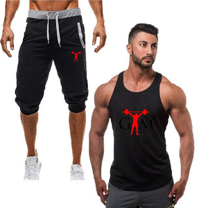 2019  new Cotton vest+Cotton Shorts Sets Men Printed Summer  Casual vest men Tracksuits Brand Clothing Tops Fitness vest Male