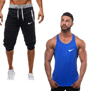 2019  new Cotton vest+Cotton Shorts Sets Men Printed Summer  Casual vest men Tracksuits Brand Clothing Tops Fitness vest Male