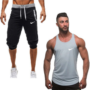 2019  new Cotton vest+Cotton Shorts Sets Men Printed Summer  Casual vest men Tracksuits Brand Clothing Tops Fitness vest Male