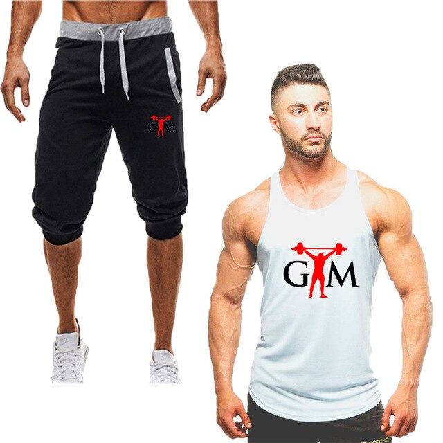 2019  new Cotton vest+Cotton Shorts Sets Men Printed Summer  Casual vest men Tracksuits Brand Clothing Tops Fitness vest Male