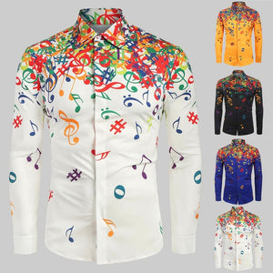 Novelty Blouse 2019 Men Casual Musical Note Pattern Casual Long Sleeves Artistic Shirt Top Dropshipping 20 Camisa de los hombres