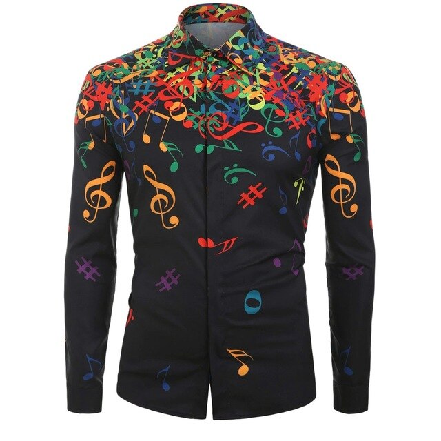 Novelty Blouse 2019 Men Casual Musical Note Pattern Casual Long Sleeves Artistic Shirt Top Dropshipping 20 Camisa de los hombres