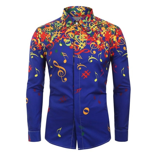 Novelty Blouse 2019 Men Casual Musical Note Pattern Casual Long Sleeves Artistic Shirt Top Dropshipping 20 Camisa de los hombres