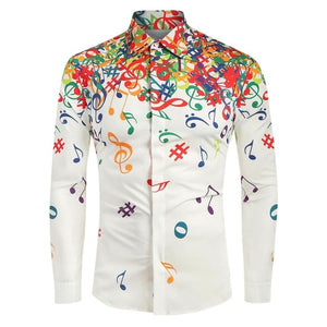 Novelty Blouse 2019 Men Casual Musical Note Pattern Casual Long Sleeves Artistic Shirt Top Dropshipping 20 Camisa de los hombres