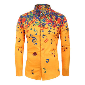 Novelty Blouse 2019 Men Casual Musical Note Pattern Casual Long Sleeves Artistic Shirt Top Dropshipping 20 Camisa de los hombres