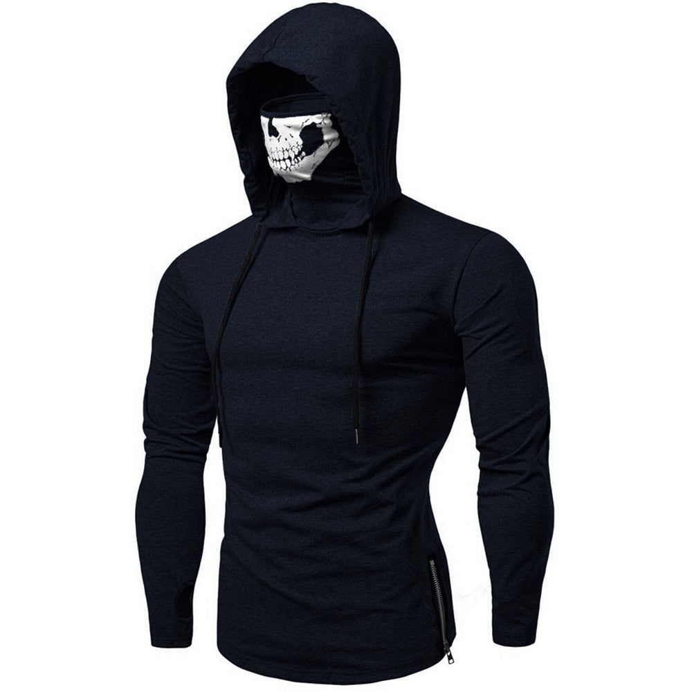 Plus Size Clothes Hoodies Sweatshirt Men's Moletom Mask Skull Pure Color Pullover Tops Loose Hooded Sweatshirt Tops /PT