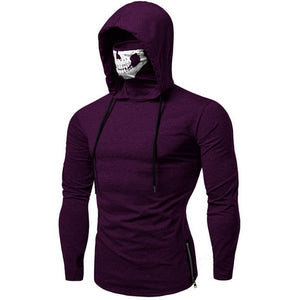 Plus Size Clothes Hoodies Sweatshirt Men's Moletom Mask Skull Pure Color Pullover Tops Loose Hooded Sweatshirt Tops /PT