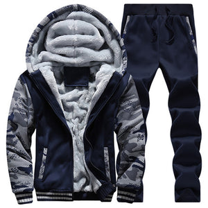 Winter Inner Fleece Hoodies Men 2018 Casual Hooded Warm Sweatshirts Male Thicken Tracksuit 2PC Jacket+Pant Men Moleton Masculino