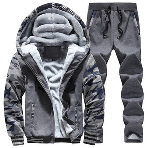 Winter Inner Fleece Hoodies Men 2018 Casual Hooded Warm Sweatshirts Male Thicken Tracksuit 2PC Jacket+Pant Men Moleton Masculino