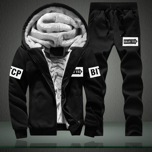 Winter Inner Fleece Hoodies Men 2018 Casual Hooded Warm Sweatshirts Male Thicken Tracksuit 2PC Jacket+Pant Men Moleton Masculino