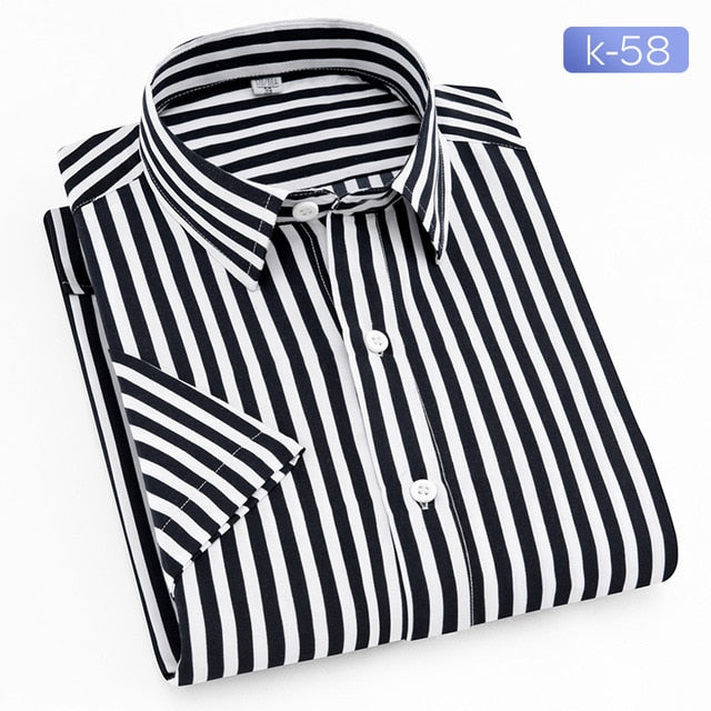 Quality Summer Brand Men Casual Dress Shirts New Turn Down Collar Mans Short Sleeve Shirt Striped Soft Breathable Male Outwears