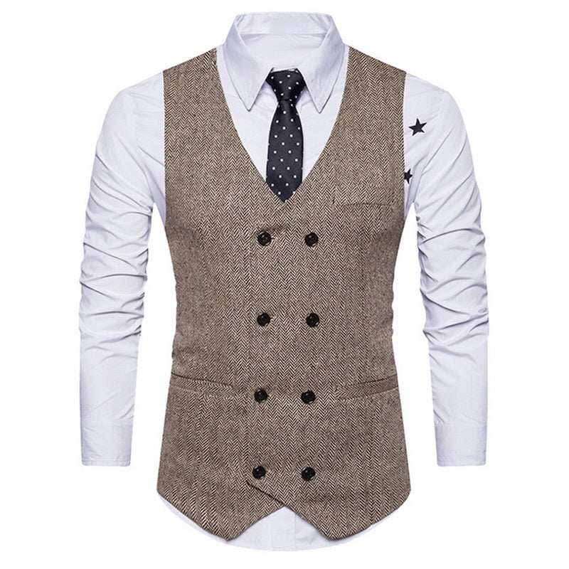 Men Double Breasted Suit Vests Gentlemen Casual Business Sleeveless Waistcoat Vintage Formal Blazers Vest For Wedding Party